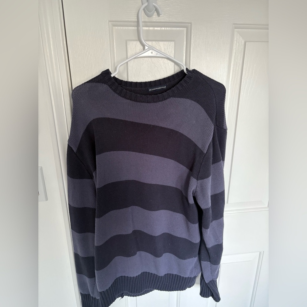 Brandy Melville Women's Crewneck Sweater - Black and Gray Stripes